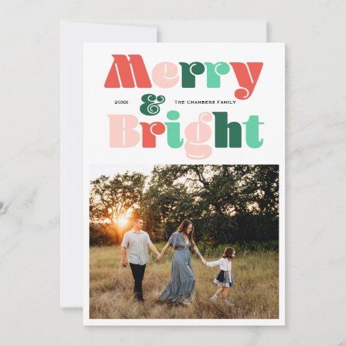 Modern colorful Merry and Bright photo Holiday Card