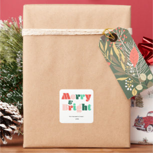 Modern colorful Merry and Bright photo Square Sticker
