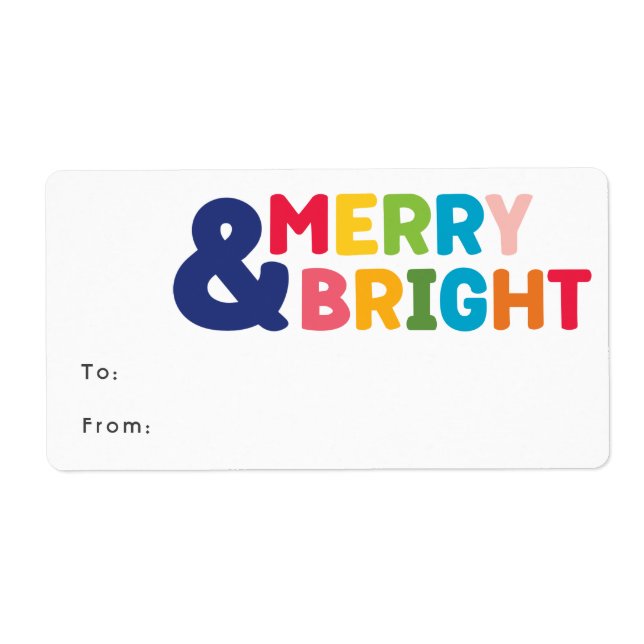 Modern Colorful Merry and Bright Rectangular Gift Label (Front)