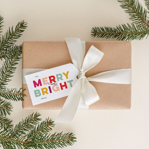 Modern Colorful Merry and Bright Twine Gift Tags