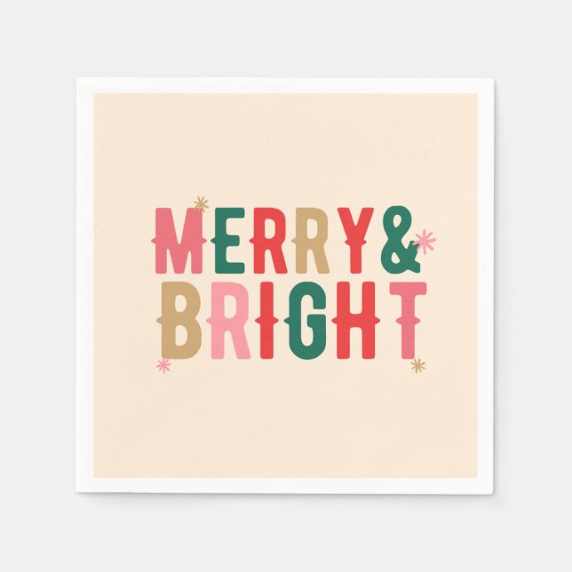 Modern Colorful Merry & Bright Napkins (Front)