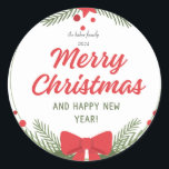 Modern Colorful Merry Christmas Classic Round Classic Round Sticker<br><div class="desc">merry christmas, modern, colorful, typography, simple, bold, heart, minimal, christmas presents gifts, gift tags</div>