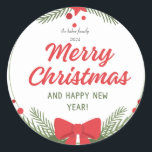 Modern Colorful Merry Christmas Classic Round Classic Round Sticker<br><div class="desc">merry christmas, modern, colorful, typography, simple, bold, heart, minimal, christmas presents gifts, gift tags</div>