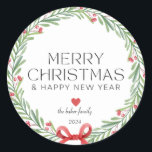 Modern Colorful Merry Christmas Classic Round Classic Round Sticker<br><div class="desc">merry christmas, modern, colorful, typography, simple, bold, heart, minimal, christmas presents gifts, gift tags</div>