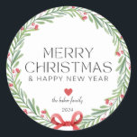 Modern Colorful Merry Christmas Classic Round Classic Round Sticker<br><div class="desc">merry christmas, modern, colorful, typography, simple, bold, heart, minimal, christmas presents gifts, gift tags</div>