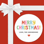 Modern Colorful Merry Christmas Classic Round Sticker<br><div class="desc">A colorful,  fun and festive Christmas sticker. Personalize it with your name.</div>