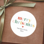 Modern Colorful Merry Christmas Classic Round Sticker<br><div class="desc">Modern Colorful Merry Christmas Stickers Gift Tags. Click the edit/personalize button to customize this design with your text.</div>