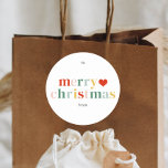 Modern Colorful Merry Christmas Classic Round Sticker<br><div class="desc">Modern Colorful Merry Christmas Stickers Gift Tags. Click the edit/personalize button to customize this design with your text.</div>