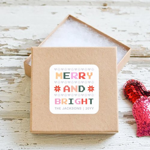 Modern Colorful Merry Christmas Holiday Gift  Square Sticker
