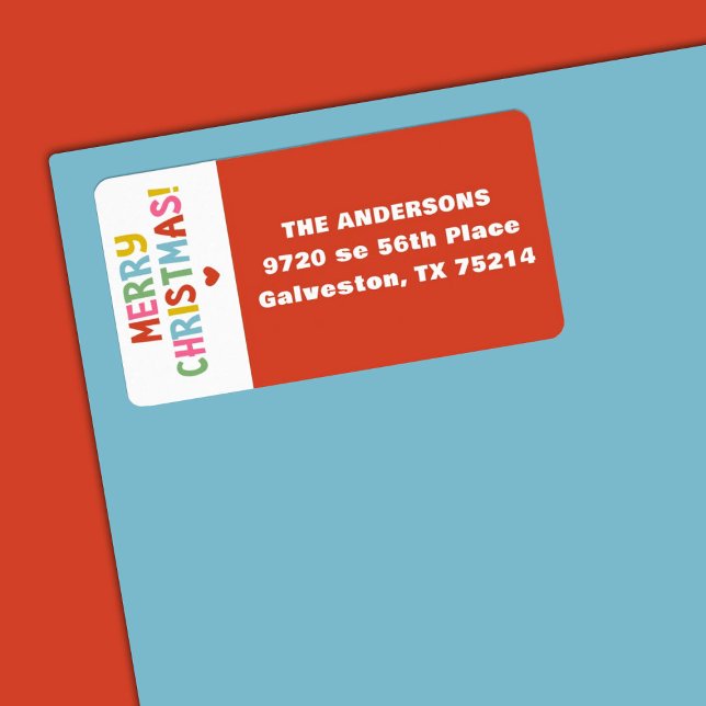 Modern Colorful Merry Christmas Label (A fun colorful Merry Christmas return address label. Personalize it with your name and address.)