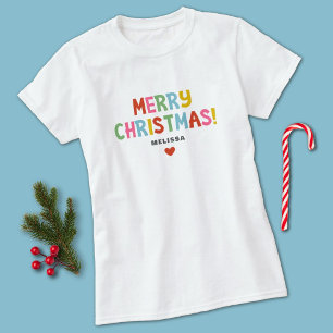 Modern Colorful Merry Christmas Matching Family T-Shirt