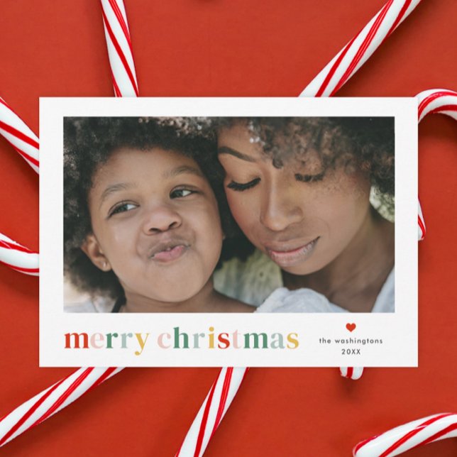 Modern Colorful Merry Christmas Photo Holiday Card (Colorful Merry Christmas 2 photo christmas holiday cards.)