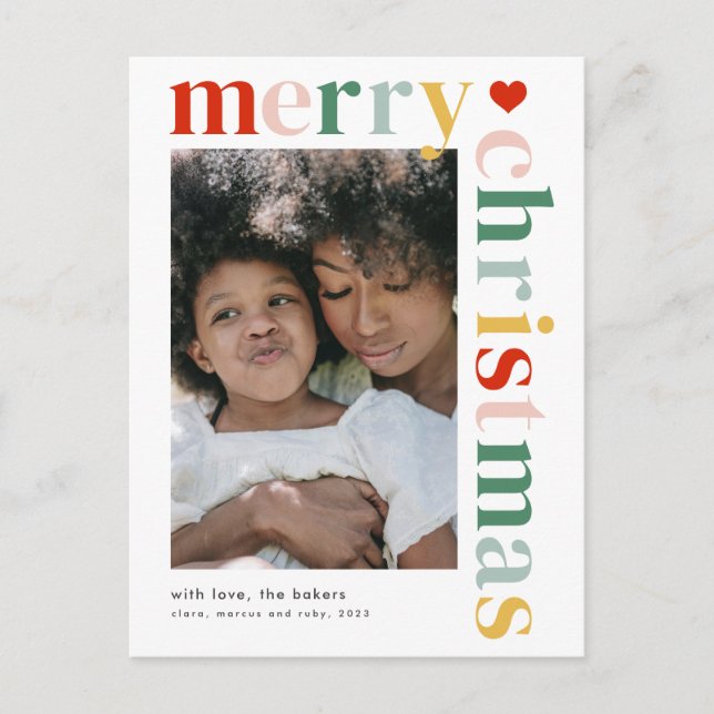 Modern Colorful Merry Christmas Photo Holiday Postcard (Front)