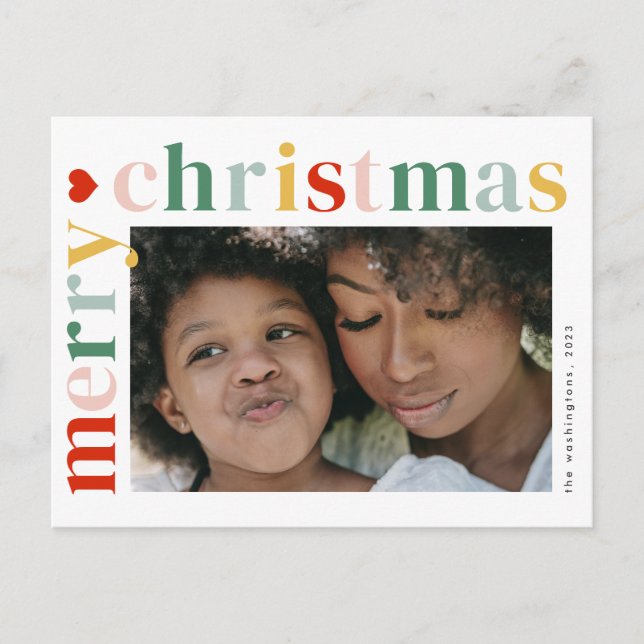 Modern Colorful Merry Christmas Photo Holiday Postcard (Front)