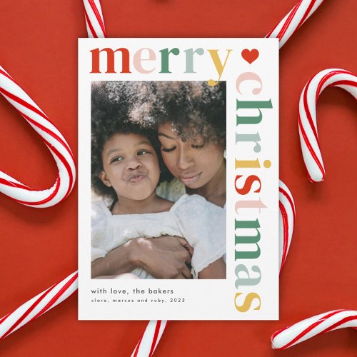 Modern Colorful Merry Christmas Photo Magnet Card