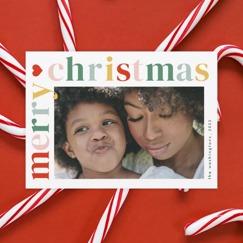 Modern Colorful Merry Christmas Photo Magnet Card