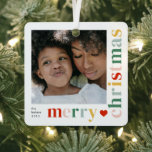 Modern Colorful Merry Christmas Photo Metal Ornament<br><div class="desc">Modern Colorful Merry Christmas Photo Metal Ornament. Click the edit/personalize button to customize this design with your photos and text.</div>