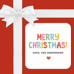 Modern Colorful Merry Christmas Square Sticker<br><div class="desc">A colorful,  fun and festive Christmas sticker. Personalize it with your name.</div>