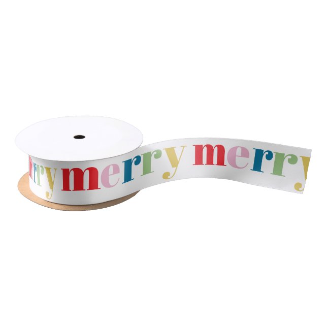Modern Colorful Merry Cute Holiday Satin Ribbon (Spool)