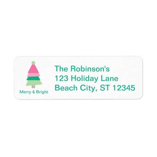 Modern Colorful Minimalist Pink and Green Tree   Label