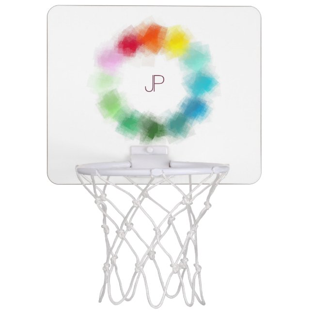 Modern Colorful Monogram Elegant Personalized Mini Basketball Hoop (Front)