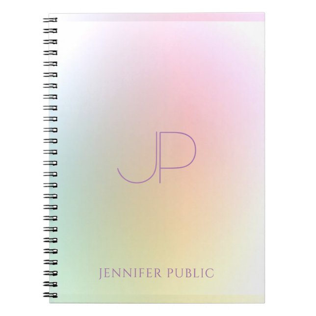Modern Colorful Monogram Template Elegant Notebook (Front)