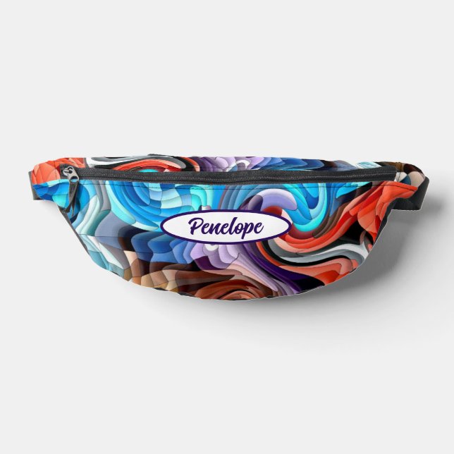 Modern Colorful Mosaic Abstract Pattern with Name Fanny Pack (Lay Down)