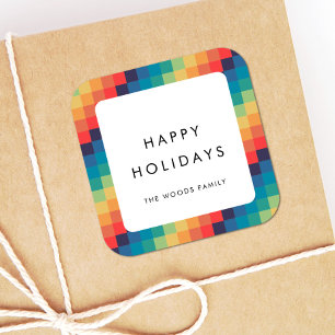 Modern Colorful Mosaic Happy Holidays Square Sticker