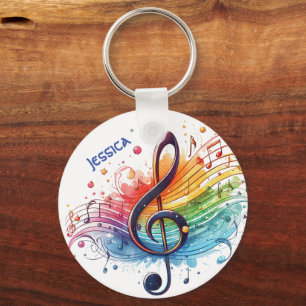 Modern Colorful Music Note Customizable Name  Keychain