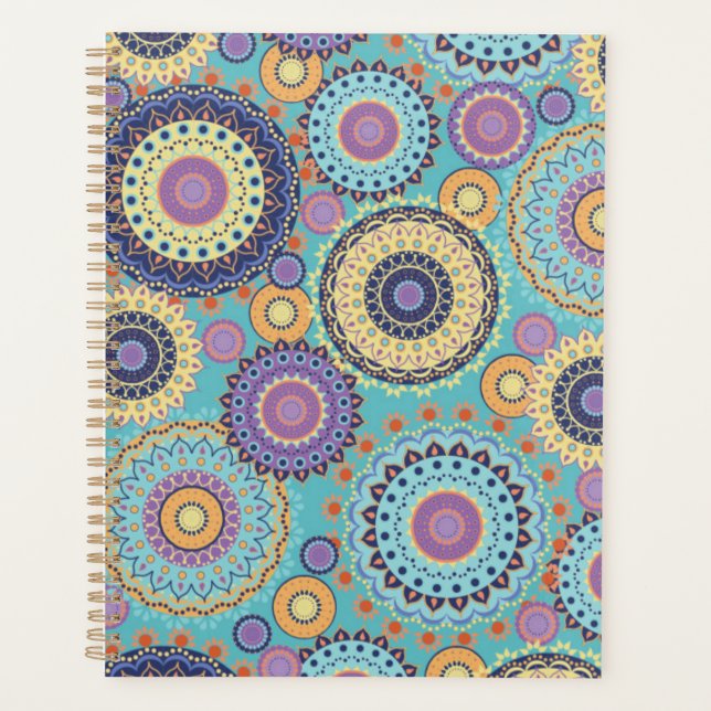 Modern Colorful Navy Teal Geometrical Pattern Planner (Front)