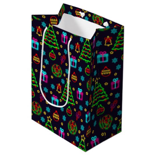 Modern Colorful Neon Lights Christmas  Medium Gift Bag