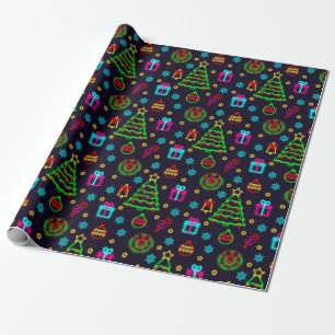 Modern Colorful Neon Lights Christmas Wrapping Paper