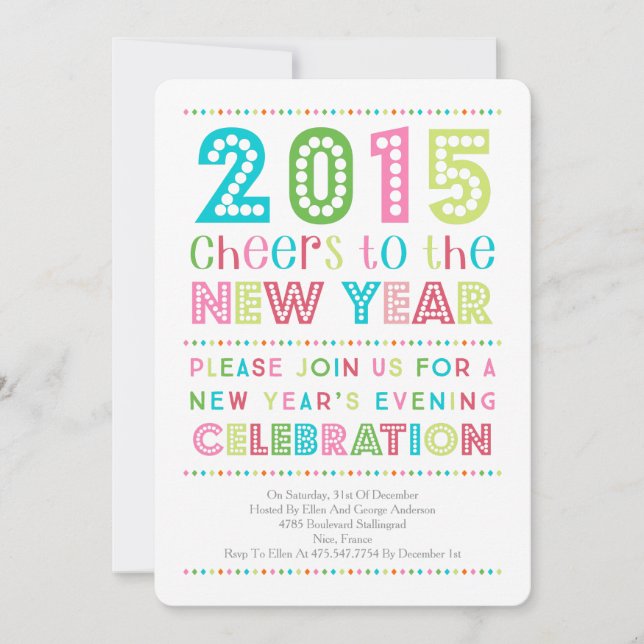 Modern Colorful New Years Eve Party Invitation (Front)