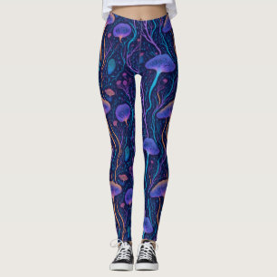 Modern Colorful Ocean Bioluminescent Jellyfish Leggings