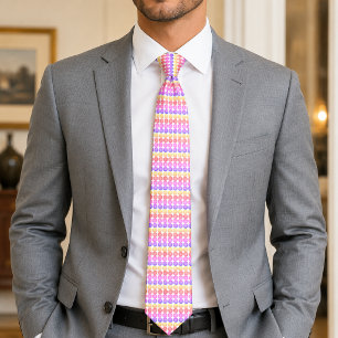 Modern Colorful Octagon Pattern Pink Purple Yellow Neck Tie
