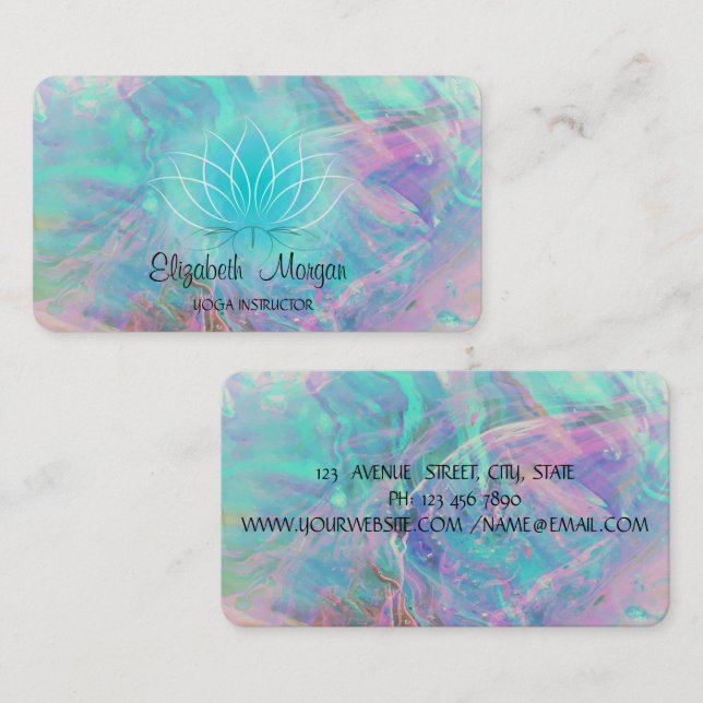 Modern Colorful Opal Lotus  Business Card (Front/Back)