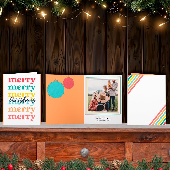 Modern Colorful Orange Merry Christmas One Photo Card (Creator Uploaded)