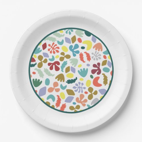 Modern Colorful Organic Patterned White Border Lrg Paper Plates