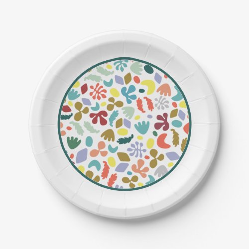 Modern Colorful Organic Patterned White Border Paper Plates