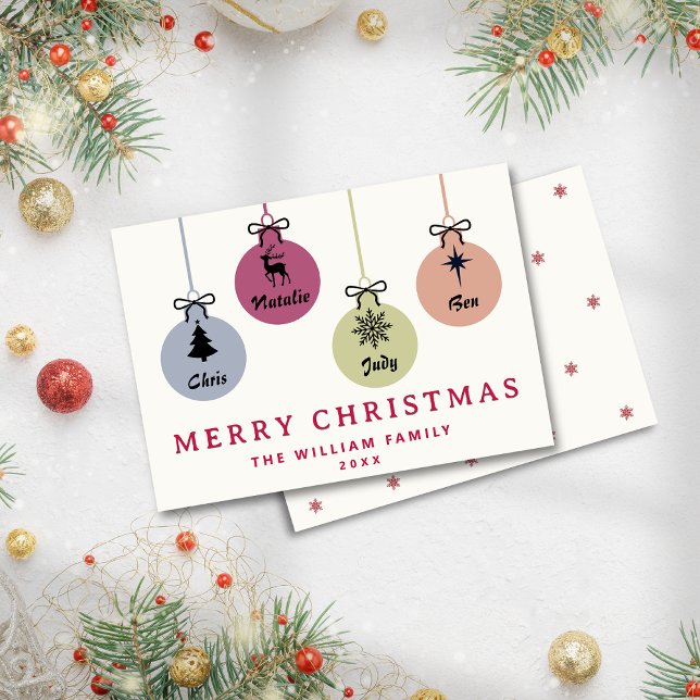 Modern Colorful Ornaments Family Name Non Photo Holiday Card (Modern Colorful Ornaments Family Name Non Photo Holiday Card)