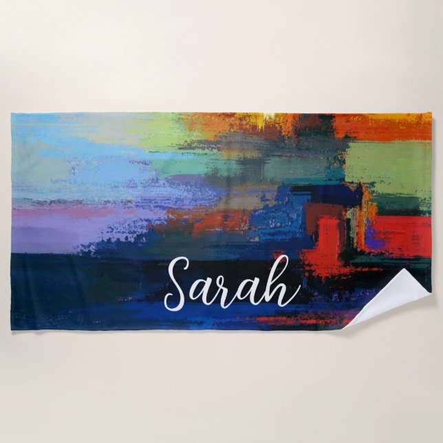 Modern Colorful Paint Brush Abstract Custom Gifts Beach Towel (Front)
