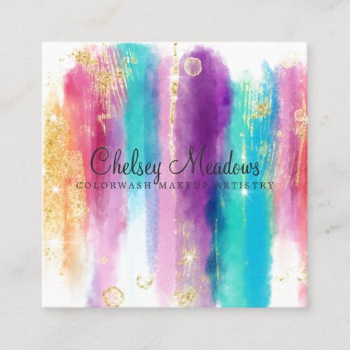 Modern Colorful Painted Brushstrokes Glitter Square Business Card