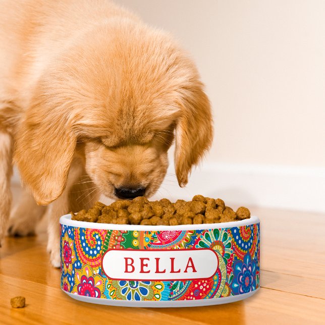 Modern Colorful Paisley Floral Personalized Name Bowl (Creator Uploaded)