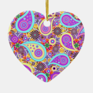 Modern Colorful Paisley Heart Hanging Ornament