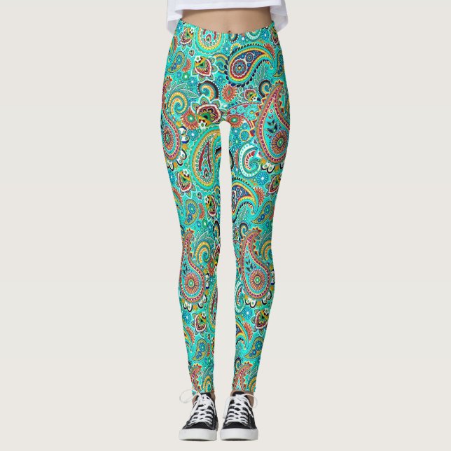Modern Colorful Paisley Leggings (Front)
