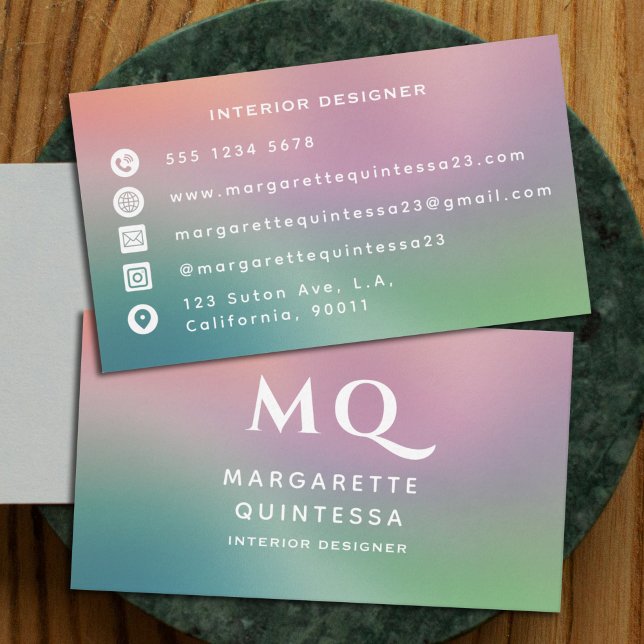 Modern Colorful Pastel and White Monogram Initials Business Card (Creator Uploaded)