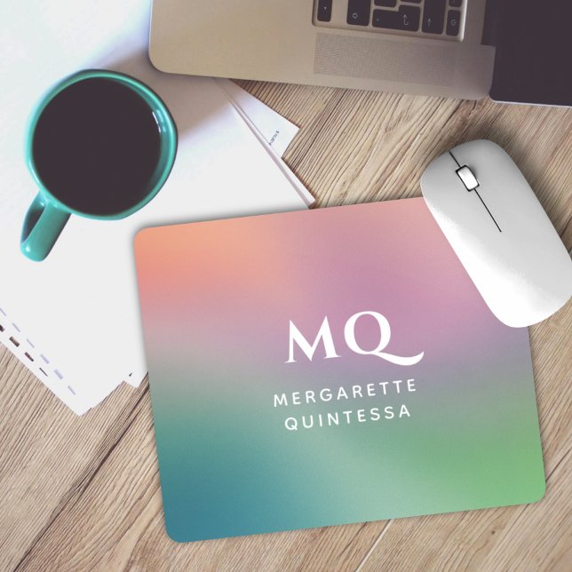 Modern Colorful Pastel and White Monogram Initials Mouse Pad (Creator Uploaded)