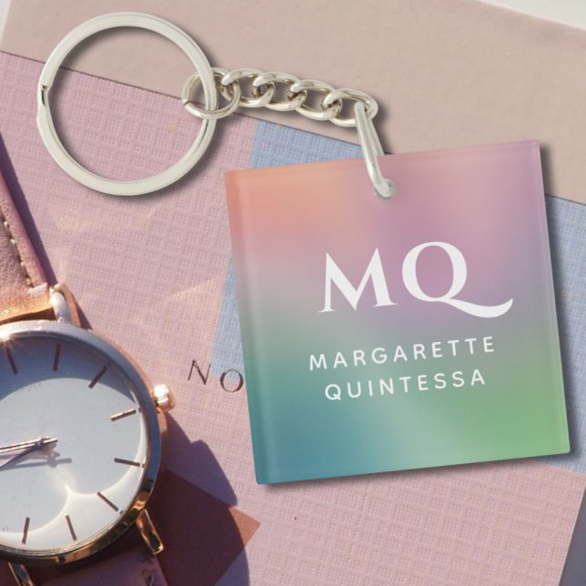 Modern Colorful Pastel White Monogrammed Initial Keychain (Creator Uploaded)