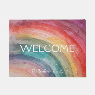 Modern Colorful Personalized Rainbow Doormat