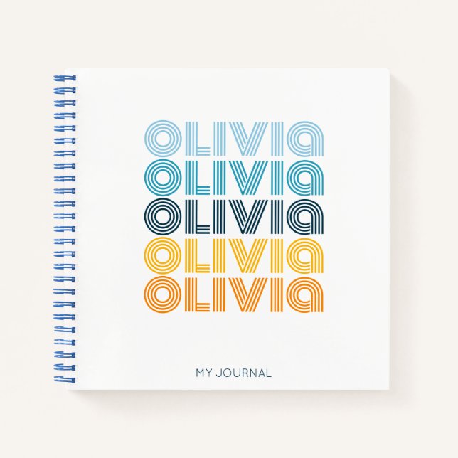 Modern Colorful Personalized Repeating Name Notebook (Front)